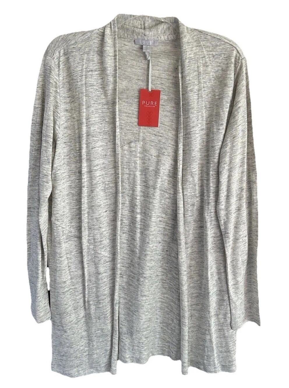 Pure Collection 100% Linen Longline Cardigan Womens US 12 Light Gray Coastal NWT